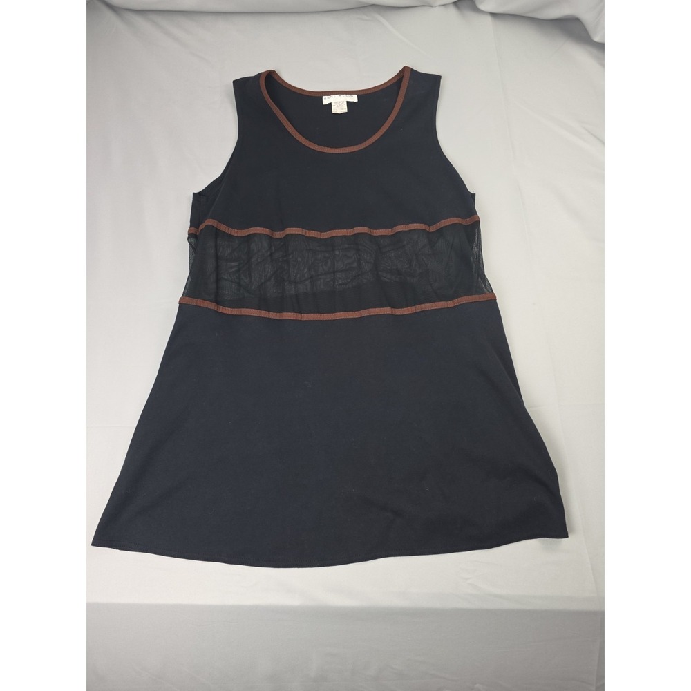 Vintage Anne Klein Black Mesh Panel Tank Top Tunic Mini Dress Size L Made in USA
